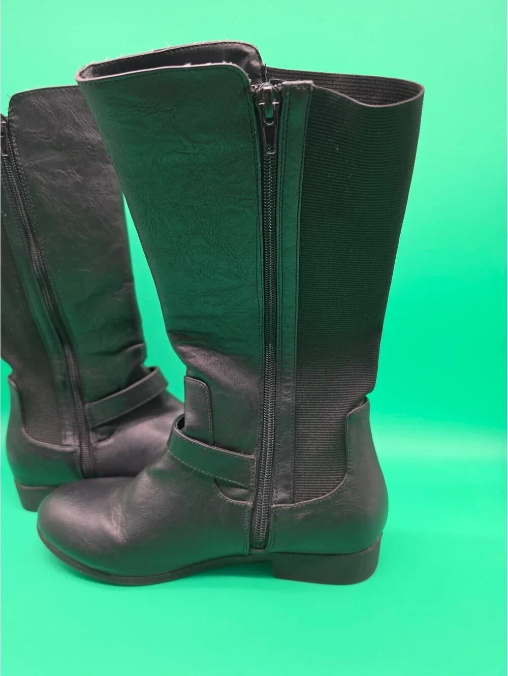 XOXO Elevation Women's Black Knee High Riding Boots Buckle Zip Size 5M 2019